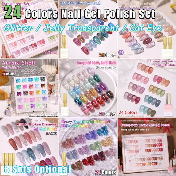 24 Colors/Set Glitter Broken Diamond Gel Nail Polish UV