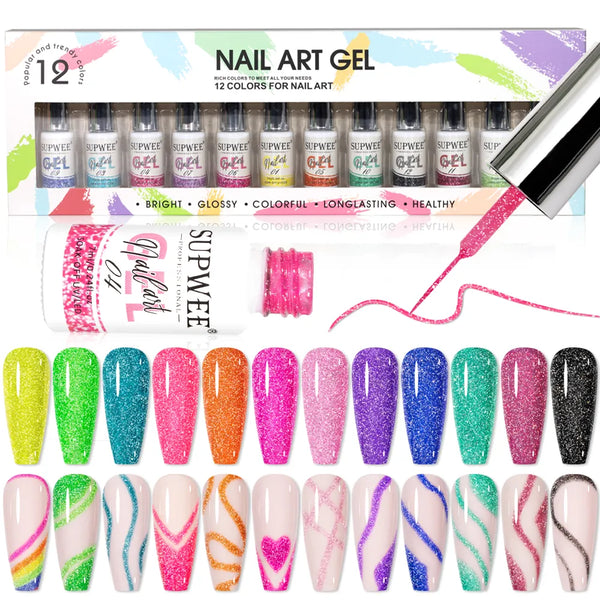 12Pcs Neon Reflective Nail Art Liner