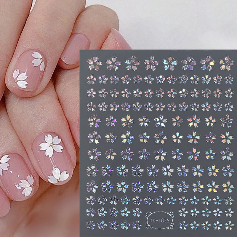 3D Laser Flower Nail Sticker Aurora Decals