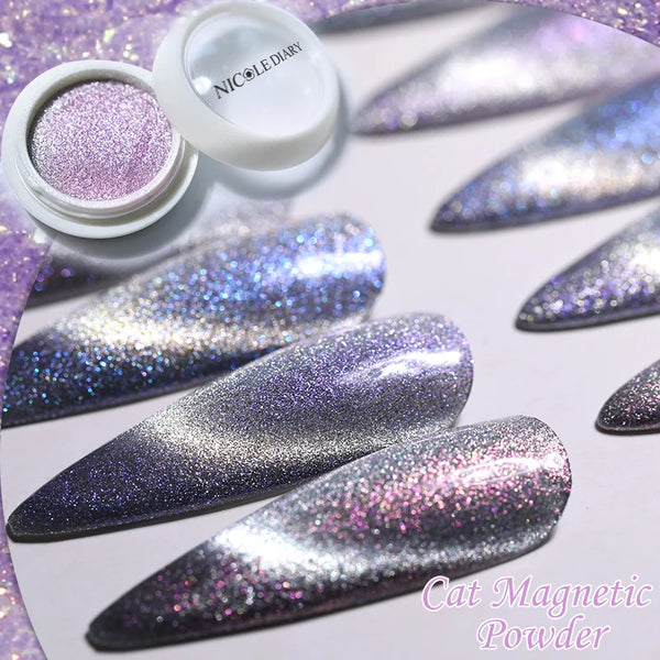 Aurora Laser Cat Magnetic Nail Powder Blue Purple Glitter Pearl Pigment